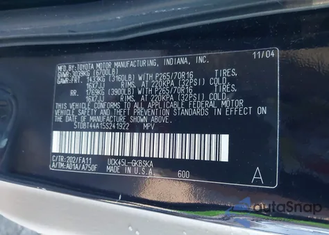 2005 Toyota Sequoia Sr5 V8 из США, поврежденный, VIN 5TDBT44A15S241922